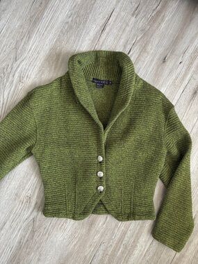 Vintage Cropped Green Shawl Collar Cardigan